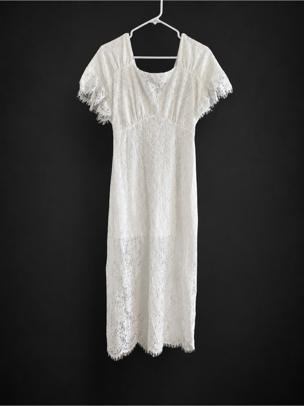Promesa White Lace Maxi Dress with Flutter Sleeves NWT